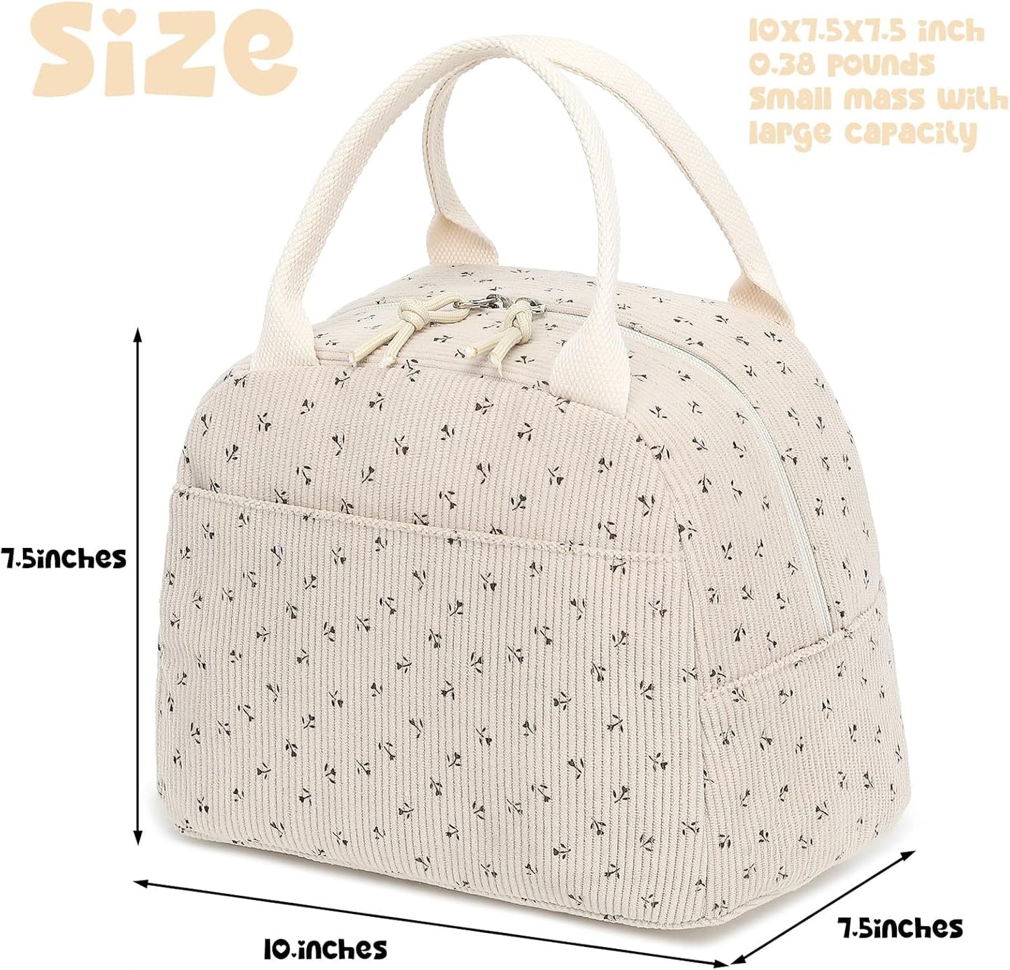 Bluboon Lunch Bag for Women Men Cute Corduroy Lunch Tote Bags Reusable Insulated Lunch Box Large Capacity Reusable Insulated Cooler for Work Picnic or Travel