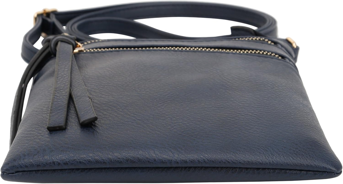 DELUXITY | Crossbody Purse Bag | Functional Multi Pocket Double Zipper Purse | Adjustable Strap | Medium Size Purse | Navy