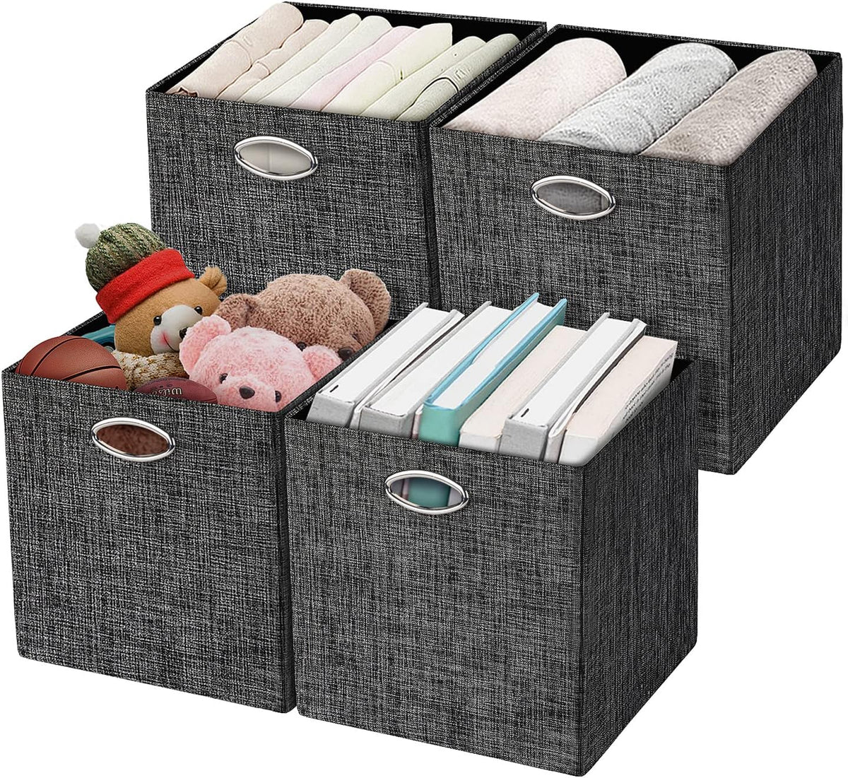 Posprica Storage Cubes,12×12 Storage Bins ,Foldable Storage Baskets Fabric Drawers Containers for Shelf Cabinet Bookcase,Thick and Heavy Duty (4pcs, black)