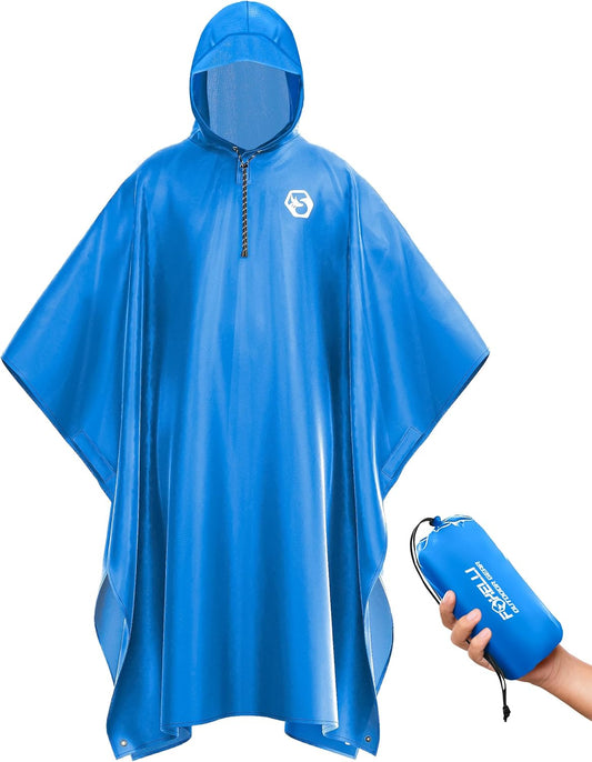 Foxelli Rain Poncho for Adults – Extra Long Reusable Waterproof Raincoat with Hood, Lightweight for Hiking, Camping, Outdoors