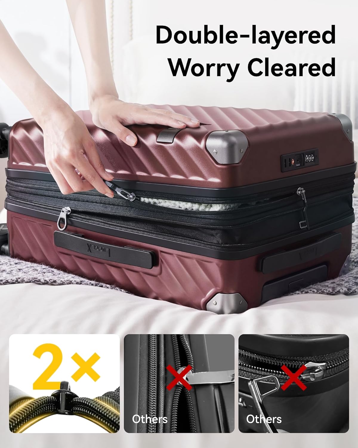 LUGGEX Luggage with Spinner Wheels, Polycarbonate Expandable Hard Shell Suitcase, Carry On 20 Inch, Brown Black