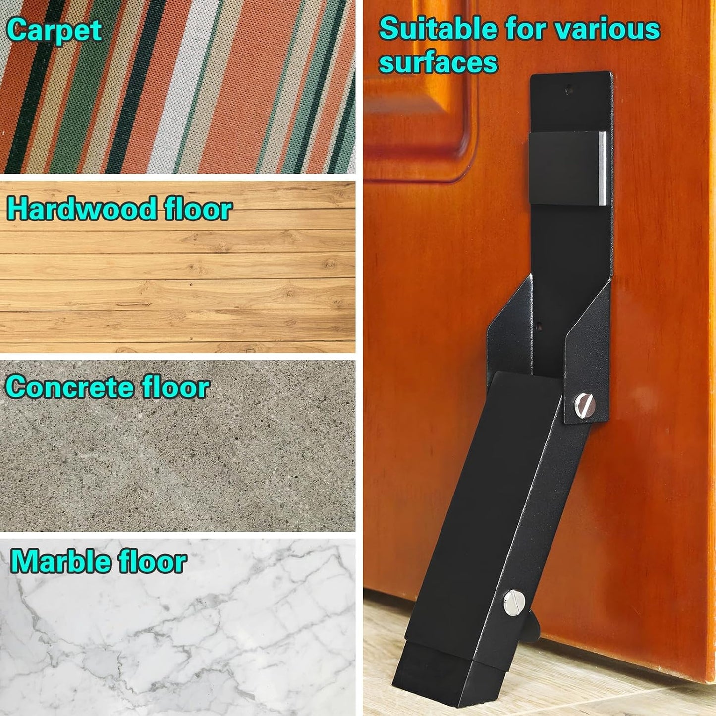 Door Stoppers No Drilling, Kick Down Door Stop, Door Stops for Bottom of Door, One Touch Rubber Door Stop Holder Keep Door Open, Self-Adhesive or Screw Easy Install, Upgraded Anti-Slip Rubber