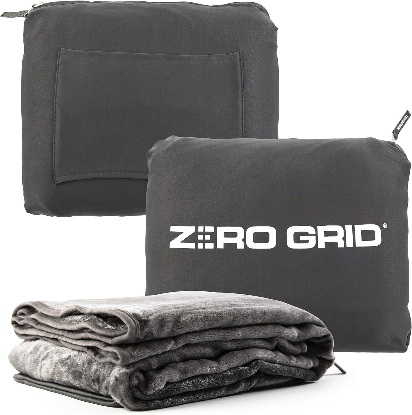 Lightweight Travel Blanket - Premium & Compact Airplane Wearable Blanket with Neck Snaps, Cozy Foot Pockets, Zipper Pouch - Converts into Soft Pillow - Designed for Ultimate Comfort - Shadow