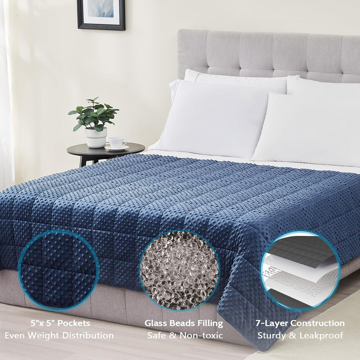 L'AGRATY Weighted Blanket for Adult - 60"x80" 15lbs Minky Dots Heavy Blanket with Glass Beads: Soft Breathable for All-Season Summer Fall Winter Thick Comfort for Sleeping