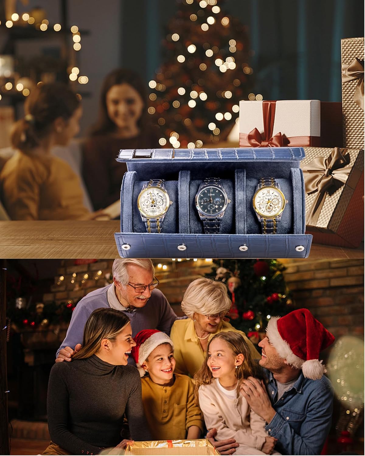 MR.OKAY 3 Watch Travel Case- Classic Leather Watch Case With Superb Texture. (Portable Watch Roll Or Organizer For Storage And Display).Festival Gift For Men, All Handcrafted By Artisans.