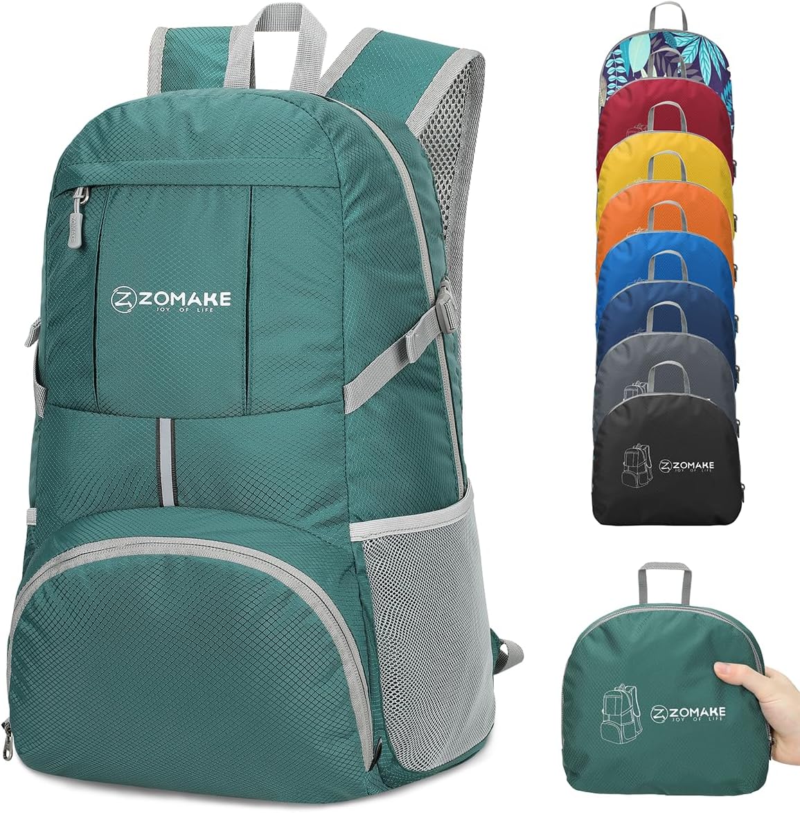 ZOMAKE Lightweight Packable Backpack 35L, Light Foldable Backpacks Water Resistant Collapsible Hiking Bag, Compact Folding Day Pack for Travel Camping(Dark Green)
