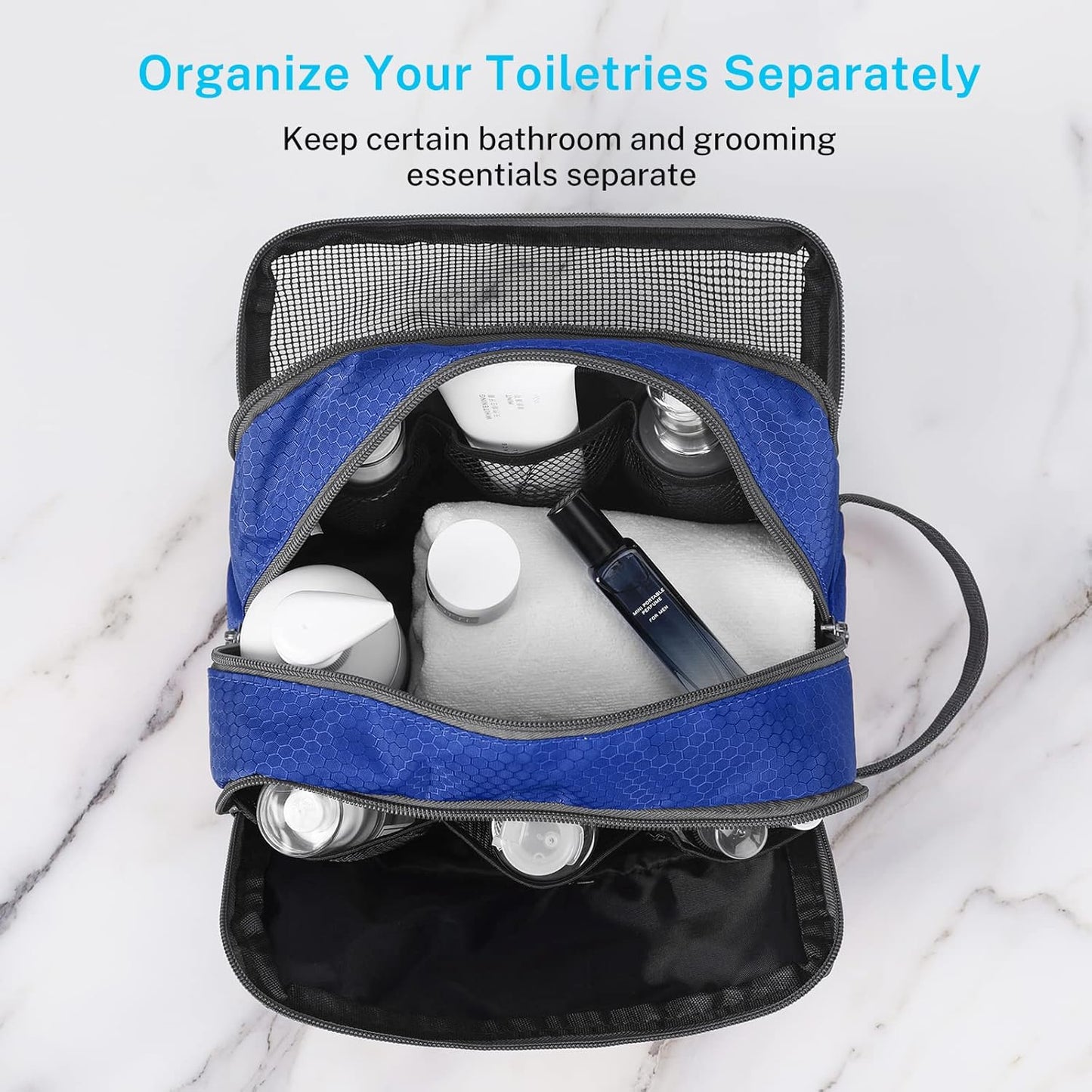 Gonex Travel Toiletry Bag Nylon, Dopp Kit Shaving Bag Toiletry Organizer Blue