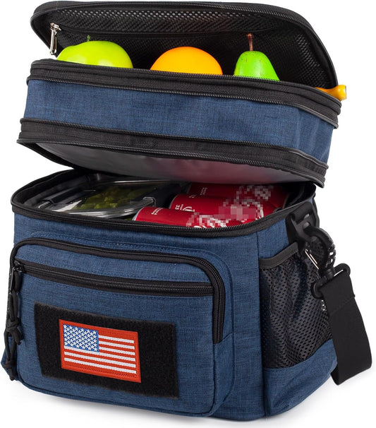 ATRIPACK Lunch Bag for Men, Double Deck Tactical Lunch Box Work with Shoulder Strap MOLLE Webbing Large Lunch Cooler Leakproof Insulated （Blue）