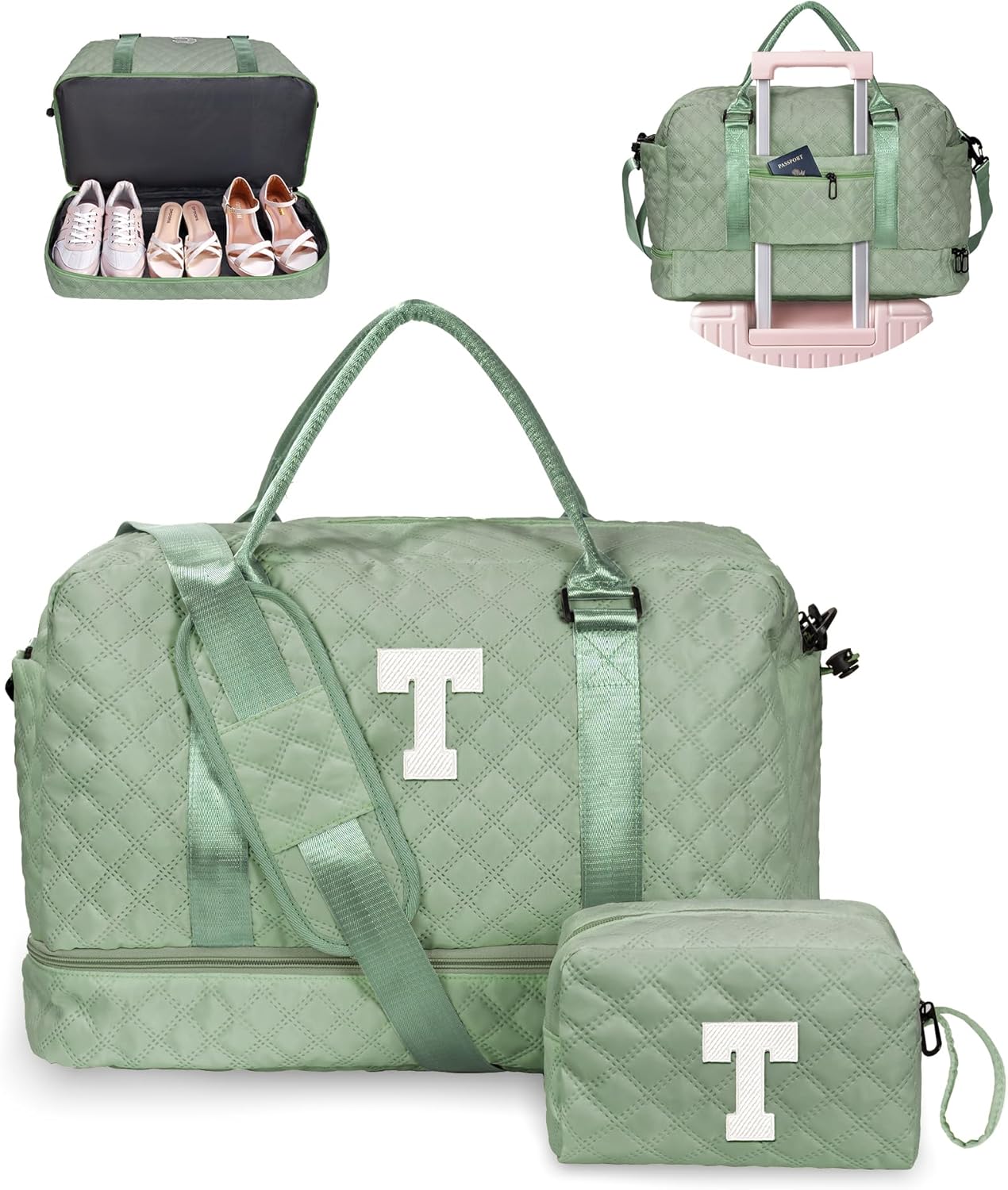 Gifts for Preteeens Girls 10-13-Initial Girl Travel Bag with Shoe Compartment, Weekender Bags for Women, Overnight Bag for Women, Travel Bag with Makeup Bag (Letter T)