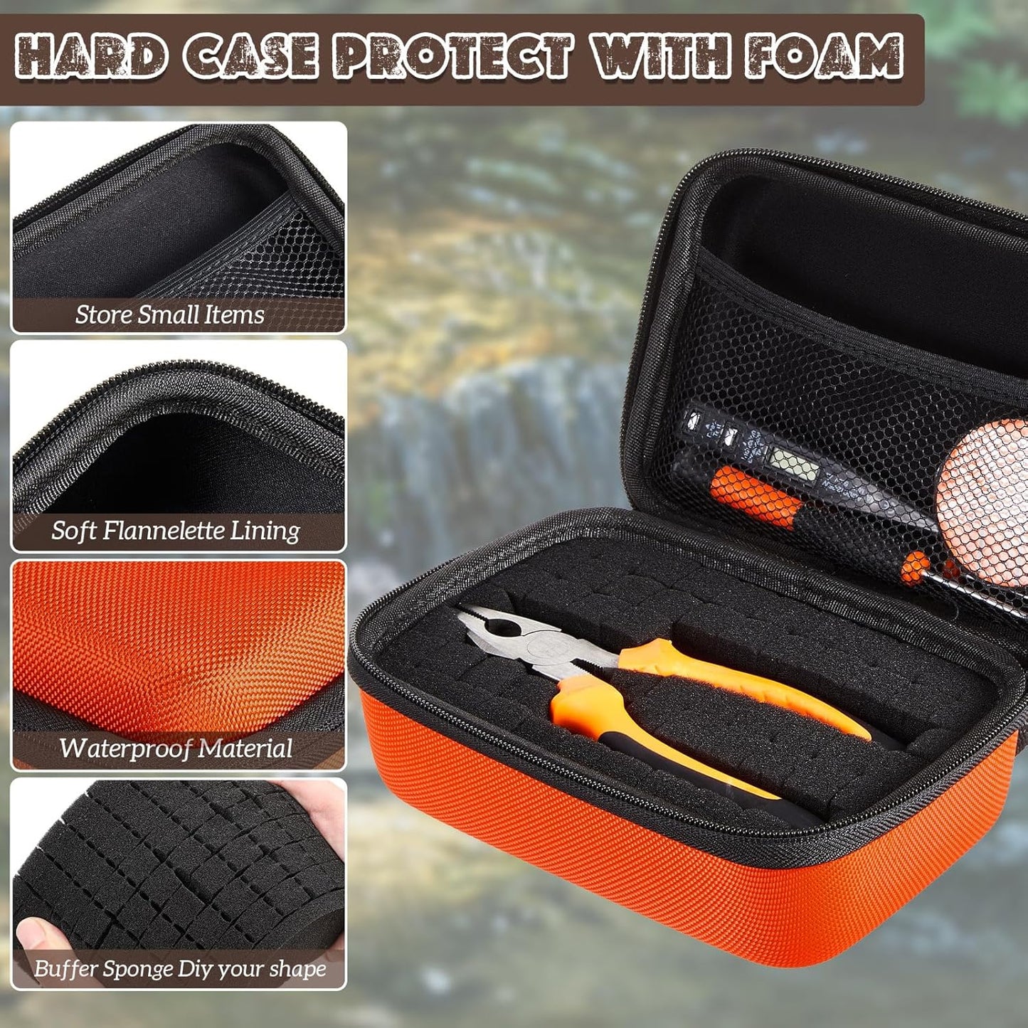 EVA Hard Case with Customizable Foam Protective EVA Carrying Case Shockproof Outdoor for Camera, Digital Products, Electronic Instruments with Knife(Orange,11 x 7.8 x 4.3 Inch)