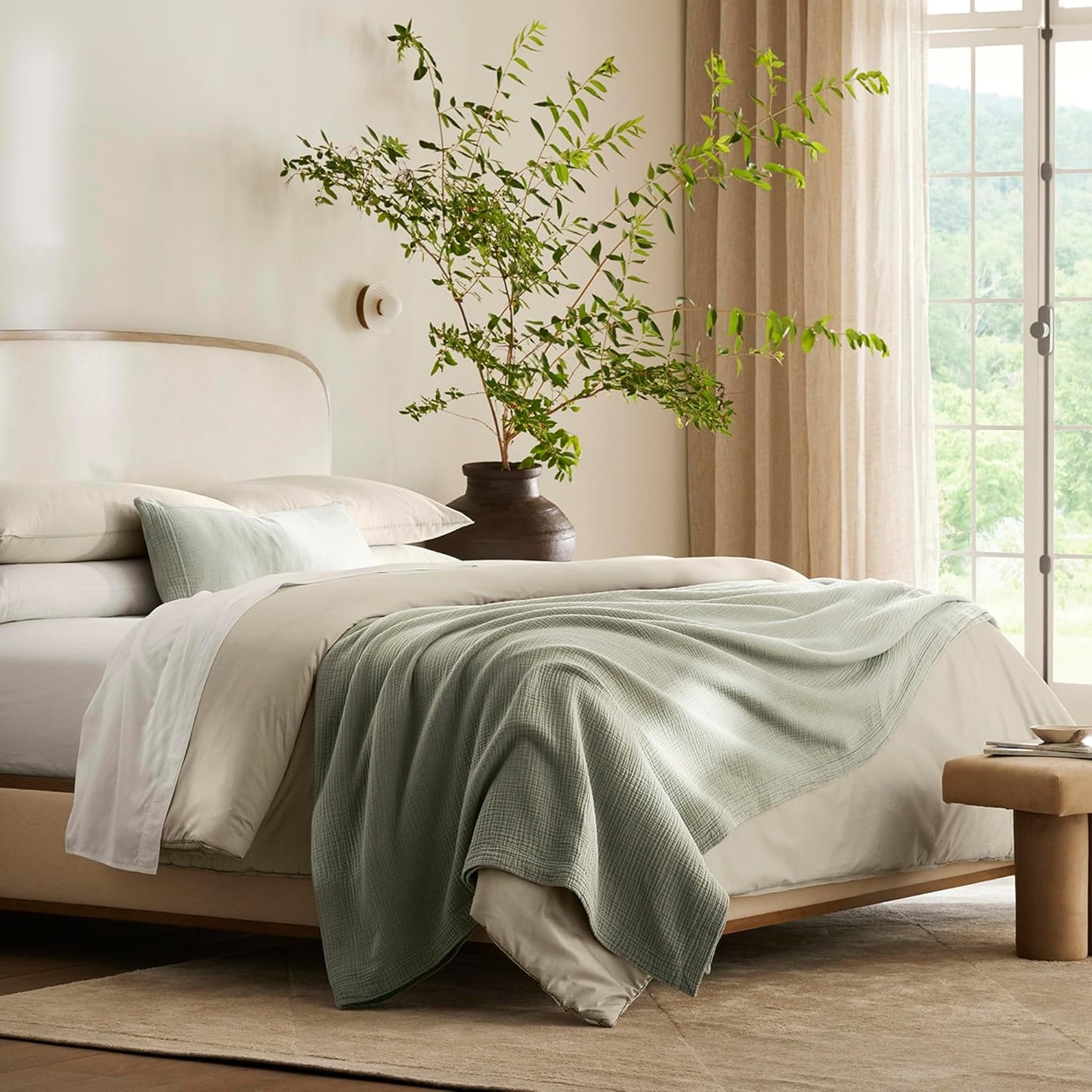 BOLL & BRANCH Dream Bed Blanket - Twin/Twin XL, Sageleaf - Luxury 100% Organic Cotton - Soft, Lightweight and Breathable - Cloud-Like Touch