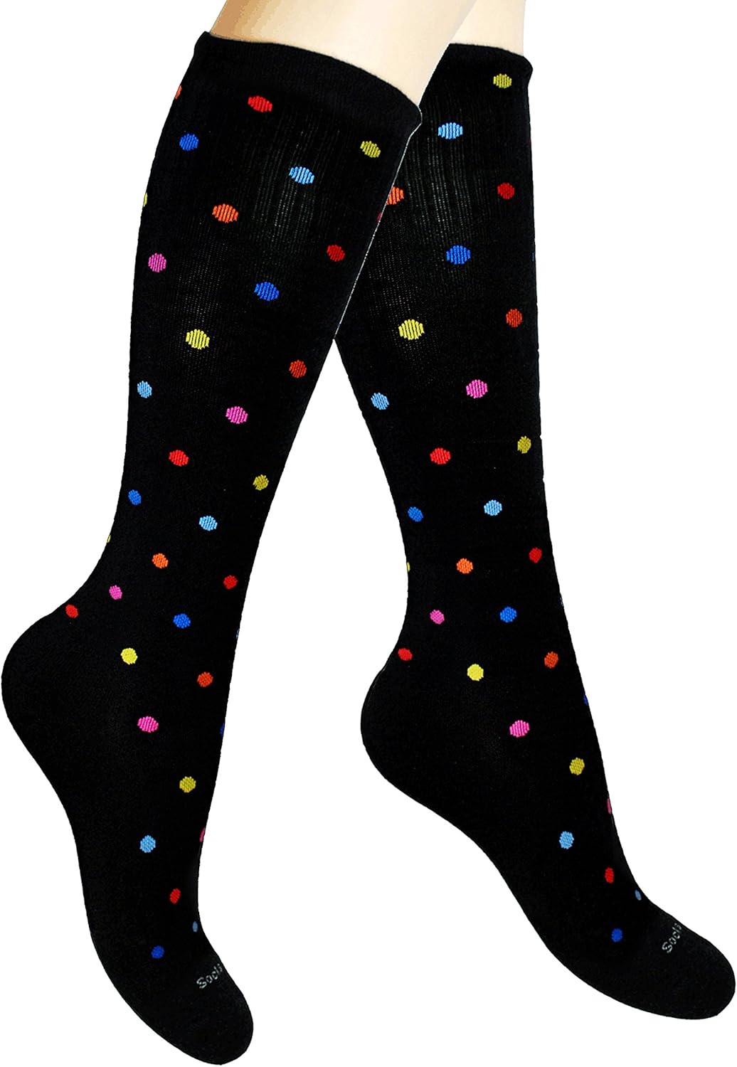 Cotton Compression Socks for Women & Men. 15-20 mmHg Support Knee-High Color Dots M/L