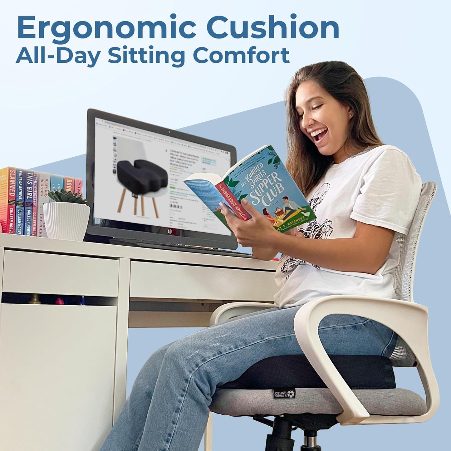 Seat Cushion for Office Chairs - Fits 18"x14" Seats, Tailbone, Coccyx Pain Relief - Butt, Pressure & Sciatica Relief - Gaming, Wheelchair, Car & Desk Pillow, Black