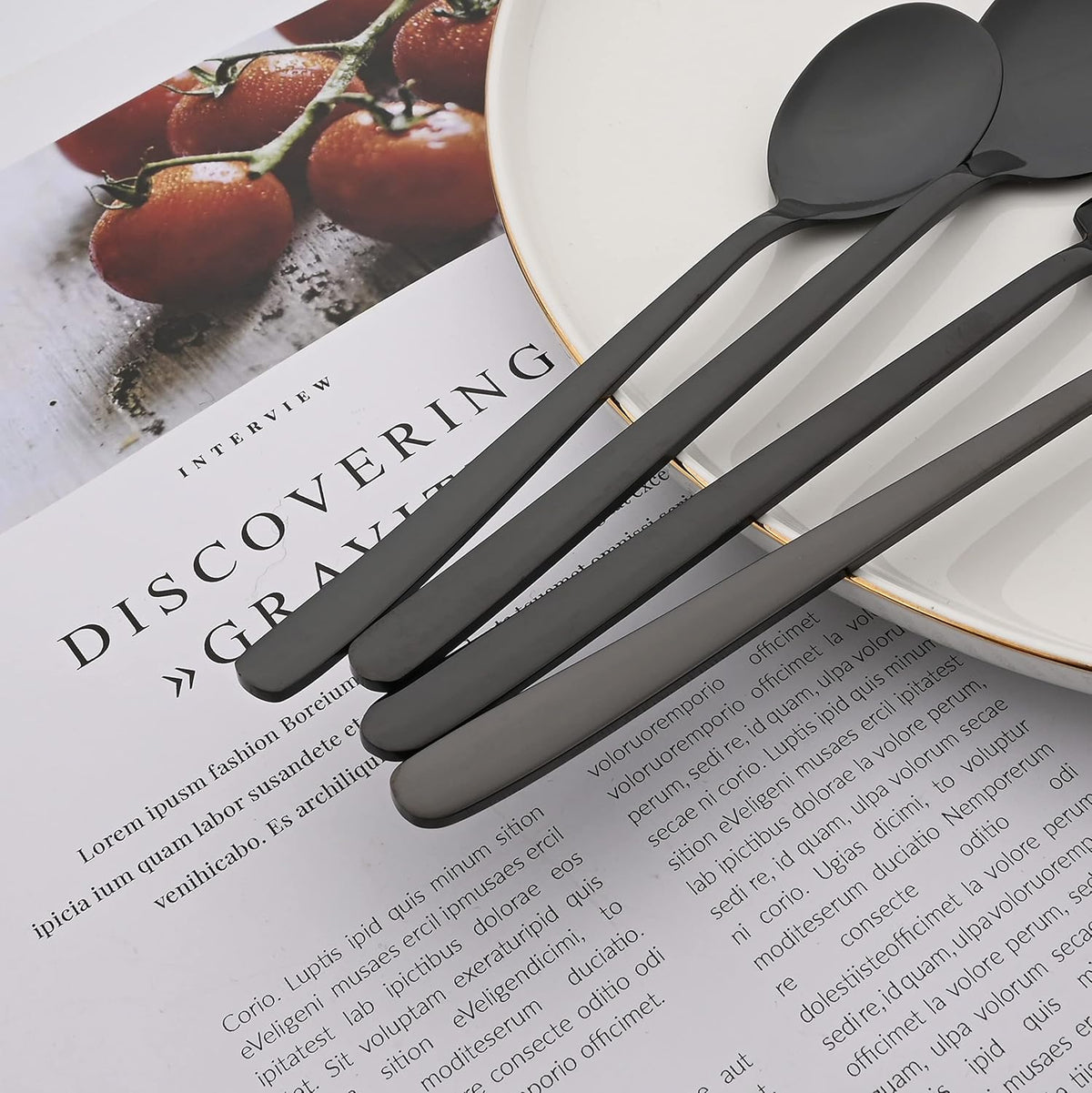 20 Pieces Silverware Set 304 Stainless Steel, Healthy & Eco-Friendly Silver Travel Mirror Polished Black Knife Fork Spoon Salad Fork Dessert Spoon Flatware Set, Service for 4
