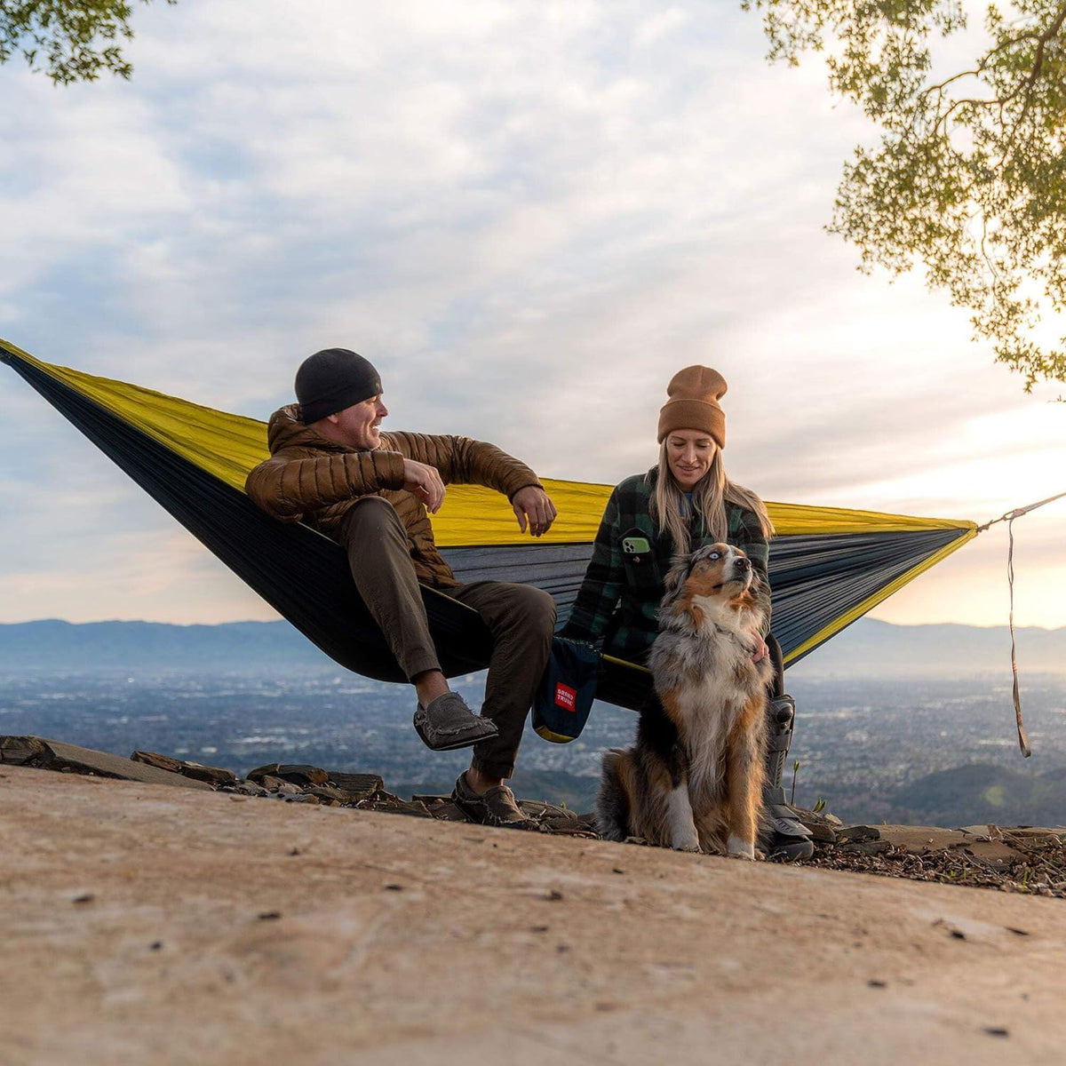 Grand Trunk Double Deluxe Parachute Nylon Hammock - 500lb Capacity Camping Hammock, 10.5x6.5ft, Lightweight & Durable (Navy/Light Blue)
