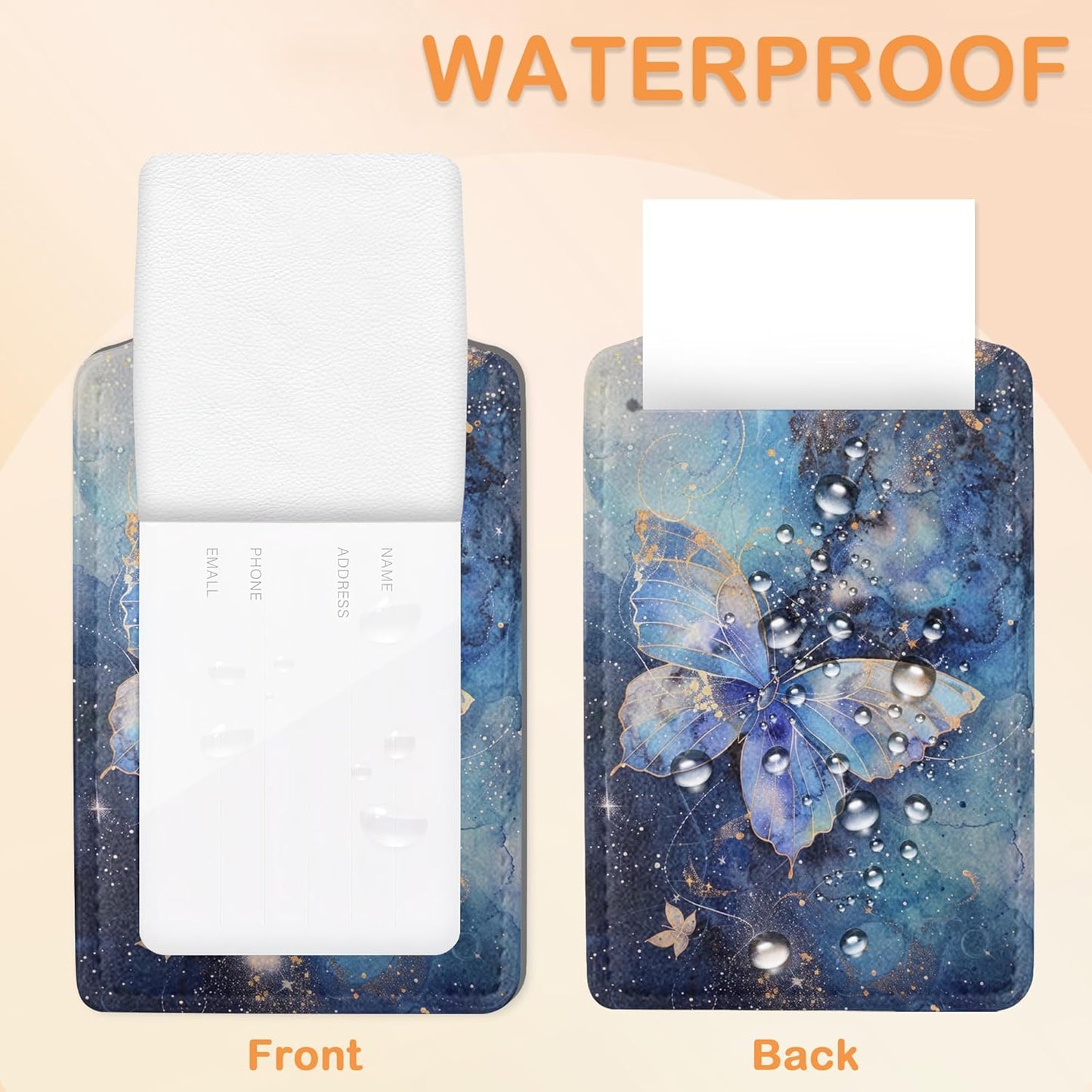 Starlit Crystal Butterfly PU Leather Luggage Tags for Suitcase, Travel Cruise 3 Pack with Privacy Flap, Name ID Label and Metal Loop for Women Men Girls Baggage Bag Backpack
