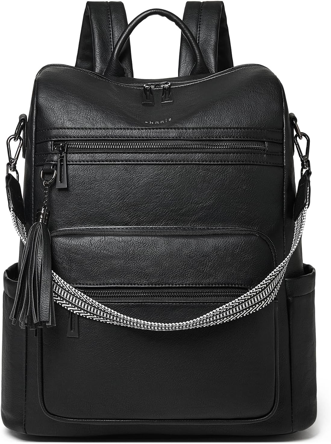 Shrrie 15.6 inch Laptop Backpack for Women,Large Leather Backpack Purse,Travel,Carry on,Water Resistant Casual Laptop Backpacks,College Backpack,Work Backpack for Women,Two-tone Black