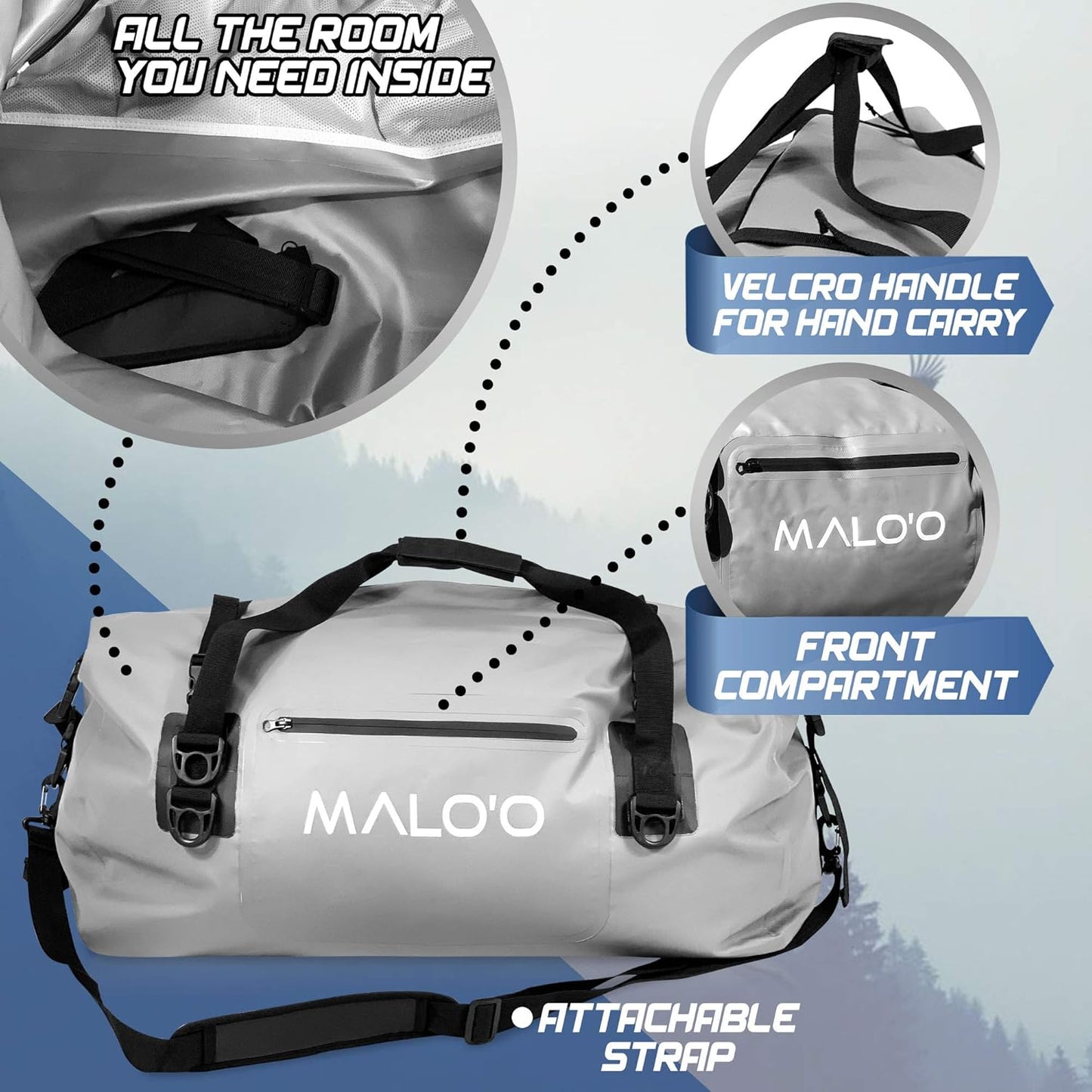 Malo'o Waterproof Roll-Top Duffel - 100L - Keep Gear Dry for Outdoor Adventures - Pockets & Molle Loops