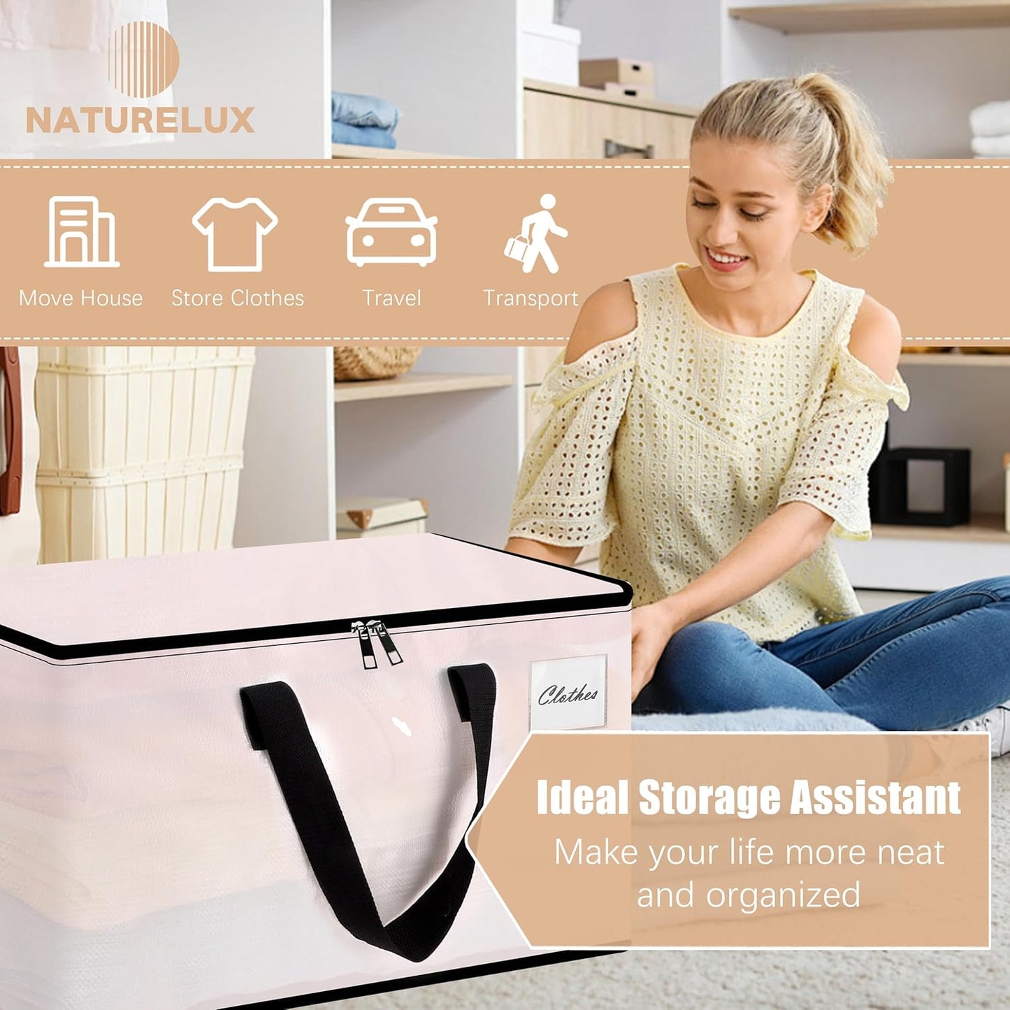 Heavy Duty Moving Bags - Extra Large Packing Bags and Storage Totes, Collapsible and Foldable Option for Moving and Storage, Clear, 93 L - 12 Pack