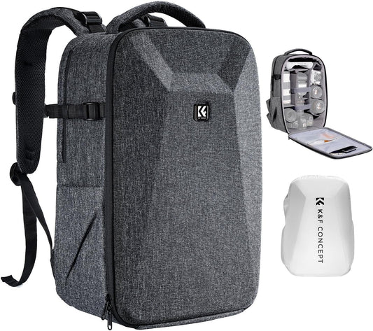 K&F CONCEPT Camera Backpack,Hardshell Photography DSLR Camera Bag with 15-15.6 Inch Laptop Compartment Waterproof Hard Shell Camera Case Compatible with Canon/Nikon/Sony/DJI Mavic Drone