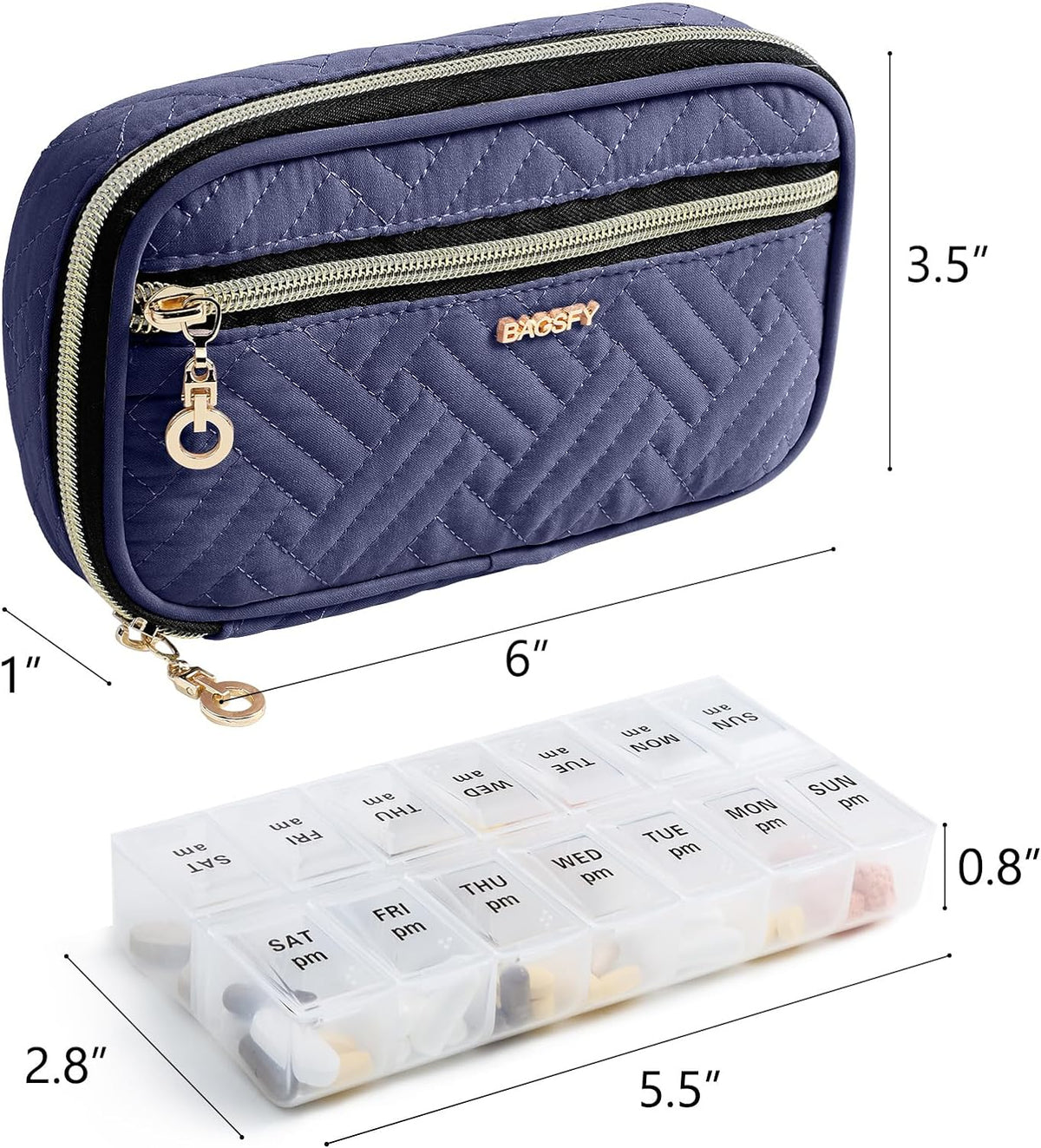 BAGSFY Pill Organizer Case 2 Times a Day- Weekly Medicine Organizer Travel Pill Box with Removable 7 Day Medicine Case Container for Fish Oil, Vitamin, Supplement