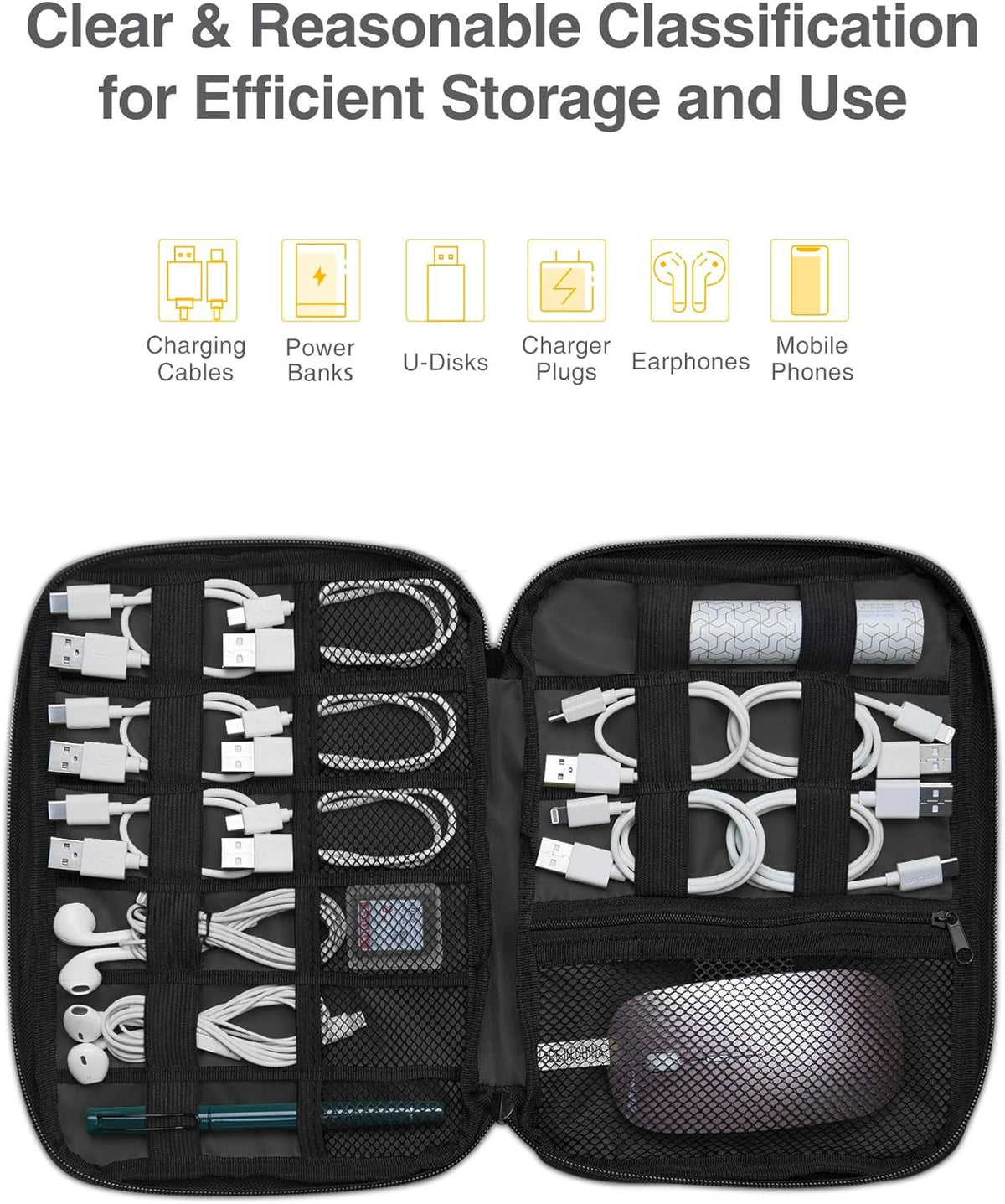 Luxtude Cord Organizer Travel, Flat Cable Organizer Bag, Portable Electronics Organizer, Travel Essentials for Wire/Cord Storage/Charger Case/Cable Storage/Tech Accessories Pouch, Silver Gray