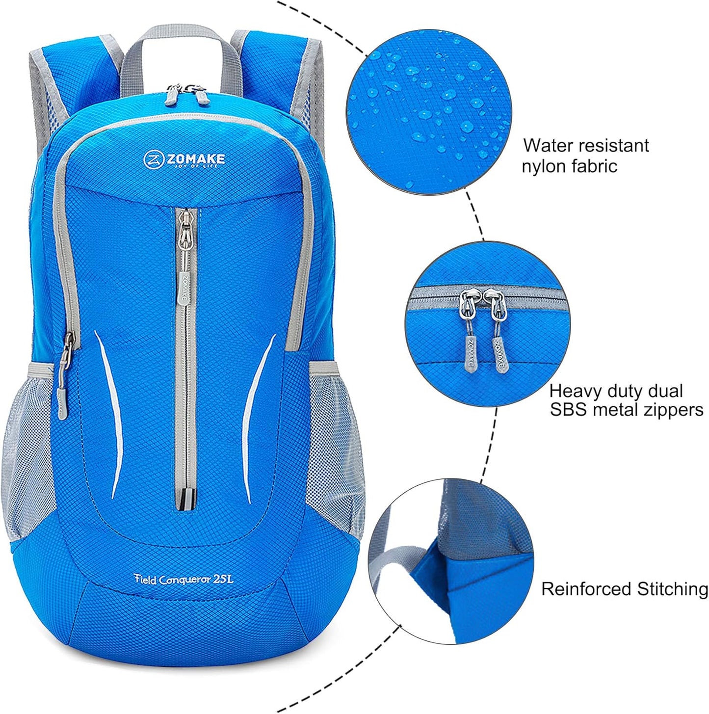 ZOMAKE Ultra Lightweight Packable Backpack 25L, Foldable Hiking Backpacks Water Resistant Small Folding Daypack for Travel(Dark Blue-NEW)