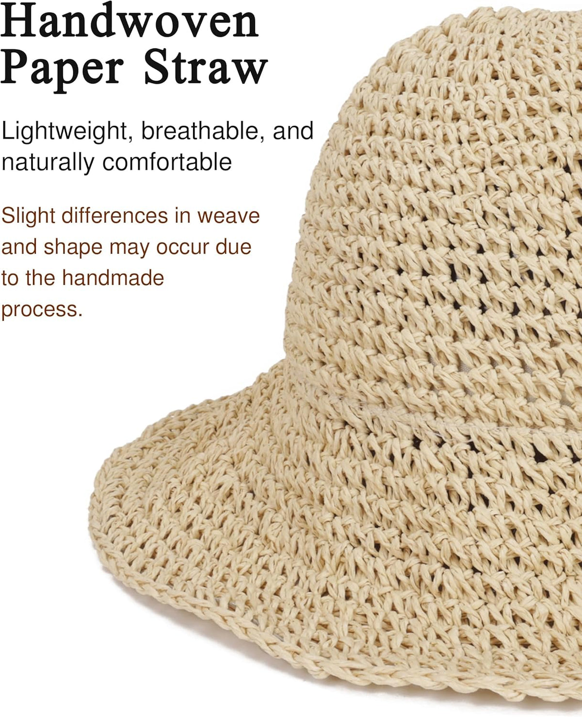Womens Wide Brim Straw Sun Hat Foldable Floppy Crochet Beach Hat for Summer