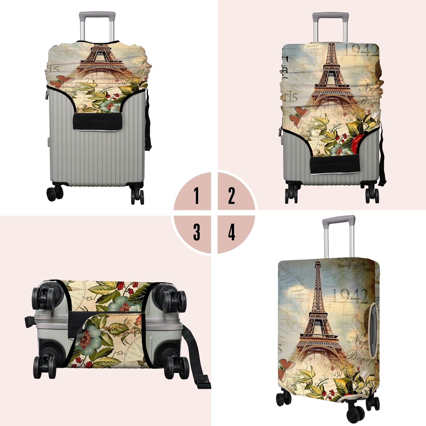 Travel Luggage Cover Suitcase Protector Fits 18-32 Inch Wheel Covers PatternedTravel Related Items Flower Luggage Protector Elastic S
