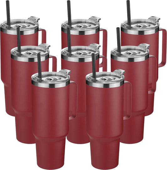HASLE OUTFITTERS 40 oz Stainless Steel Tumbler with Handle, Vacuum Insulated Tumblers Bulk, Reusable Double Wall Travel Coffee Mug, Durable Powder Coated Water Bottles(Wine Red, 8)