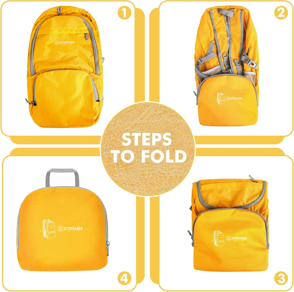 ZOMAKE Lightweight Packable Backpack 30L, Foldable Hiking Backpacks Water Resistant Compact Folding Daypack for Travel(Yellow)