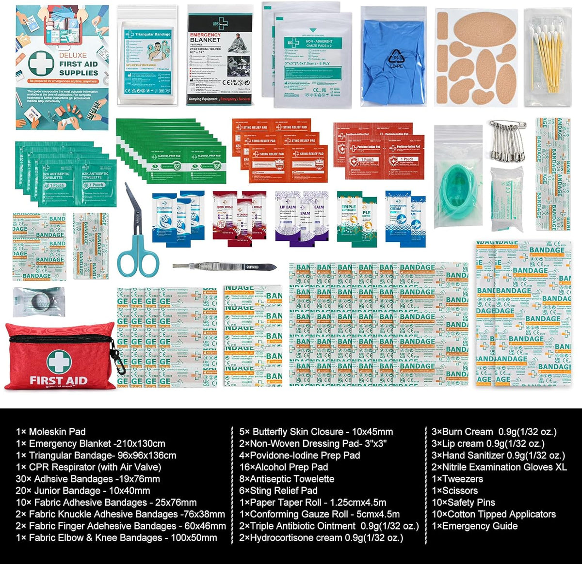 General Medi Mini First Aid Kit, 150 Piece Small First Aid Kit - Includes Emergency Foil Blanket, Scissors for Travel, Home, Office, Vehicle, Camping, Workplace & Outdoor (Red)