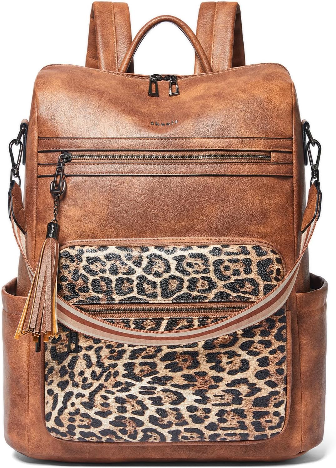 Shrrie 15.6 inch Laptop Backpack for Women,Large Leather Purse,Travel Backpacks Carry on,Water Resistant Casual Laptop Backpacks,College Backpack,Work Backpack for Women,Two-tone Camel Brown