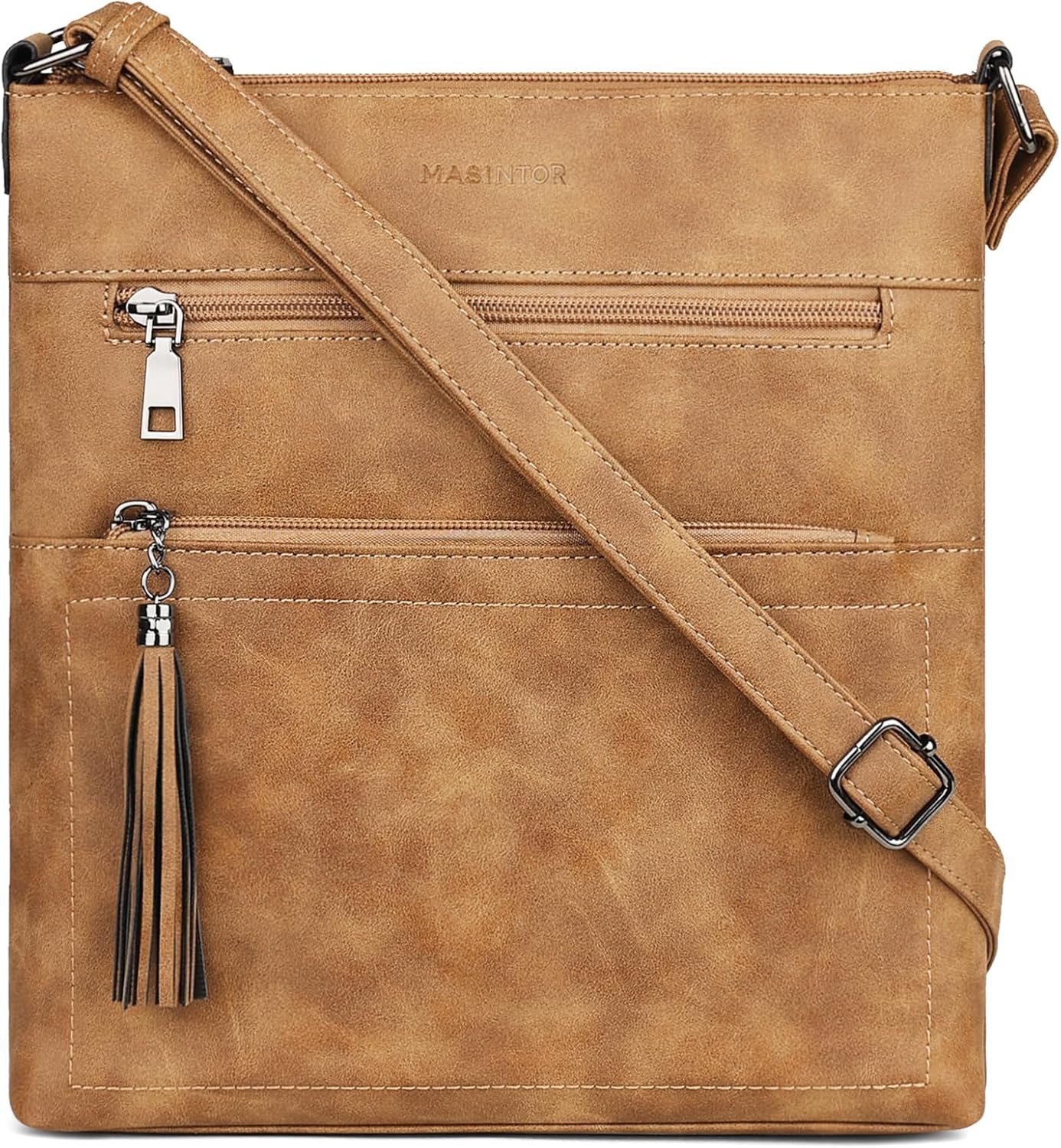 MASINTOR Crossbody Purses for Women, Multi Pocket Casual Crossbody Bag, Adjustable Strap Shoulder Bag with Tassel