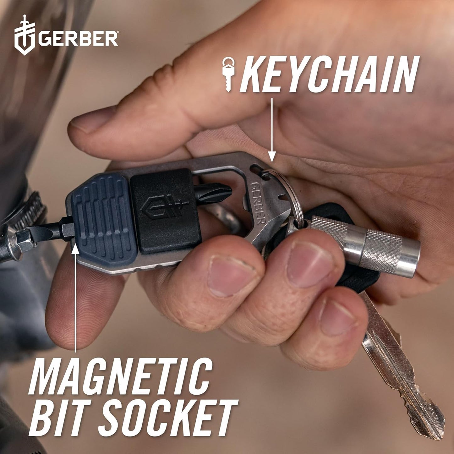 Gerber Gear Driver Keychain 5-in-1 Multitool, Clips to Pocket or Keychain with Pry Bar, Phillips and Flat Head Screwdriver Bits, and Bottle Opener, Lightweight EDC Gear for Everyday Carry, Urban Blue