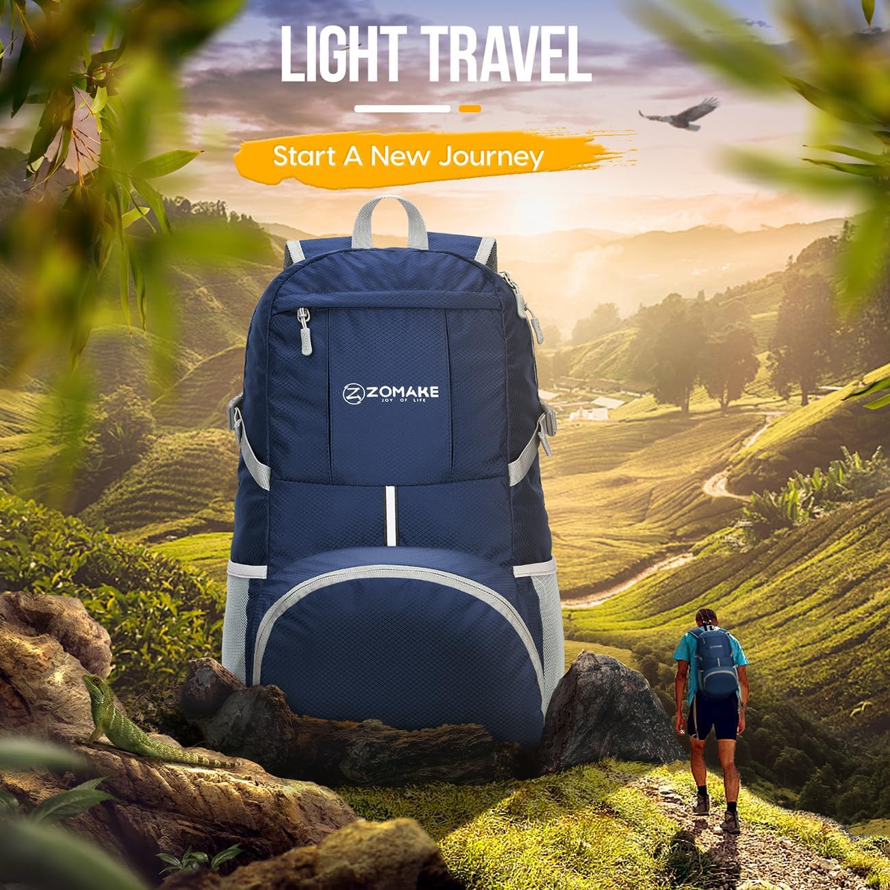 ZOMAKE Lightweight Packable Backpack 35L, Light Foldable Backpacks Water Resistant Collapsible Hiking Bag, Compact Folding Day Pack for Travel Camping(Navy Blue)
