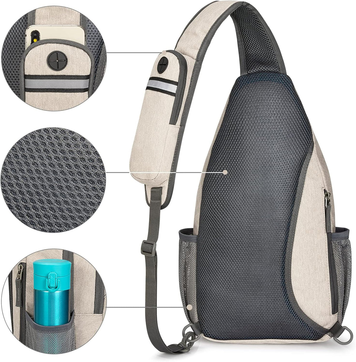 G4Free Sling Bag RFID Blocking Sling Backpack Crossbody Chest Bag Daypack for Hiking Travel(Ivory)