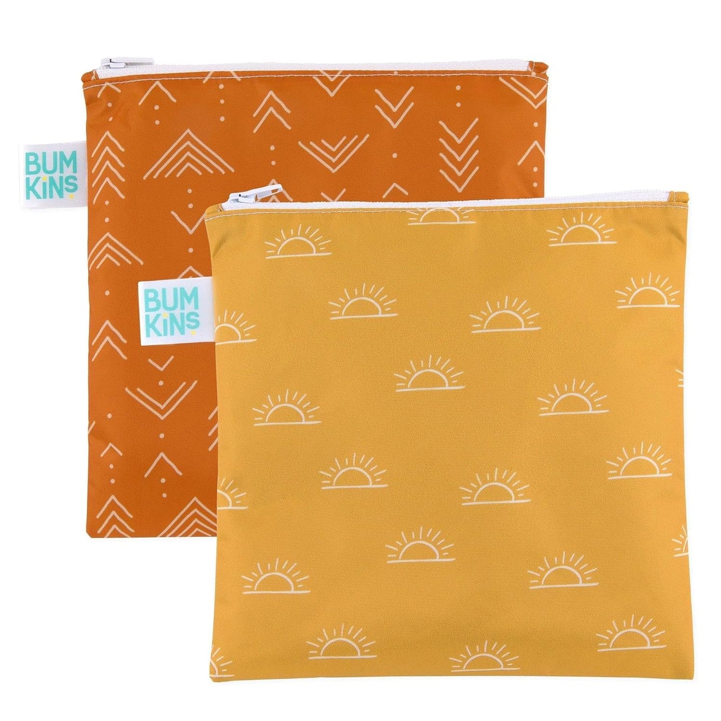 Bumkins Reusable Sandwich and Snack Bags, for Kids School Lunch and for Adults Portion, Washable Fabric, Waterproof Cloth Zip Bag, Travel Pouch, Food-Safe Storage, Large 2-pk Desert Boho