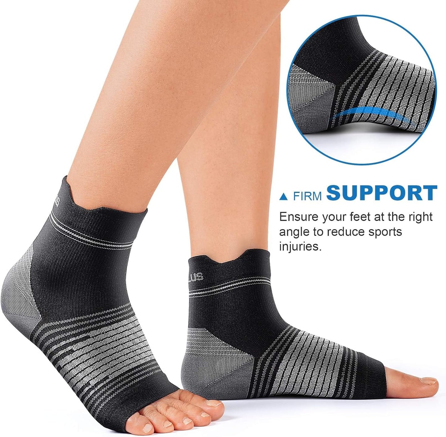 Plantar Fasciitis Sock (6 Pairs) for Men and Women, Compression Foot Sleeves with Arch and Ankle Support, Black, X-Large