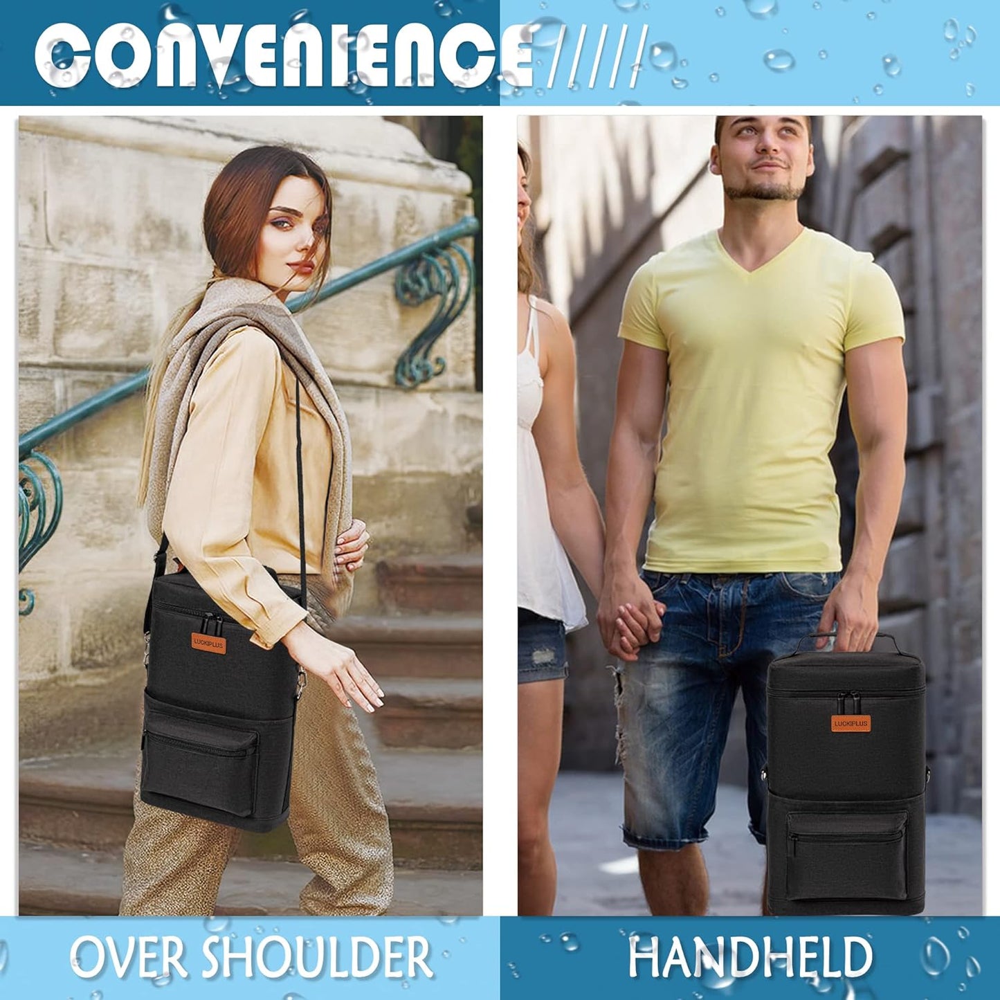 Insulated Wine Carrier Bag for 2 Bottles with Padded Shoulder Strap