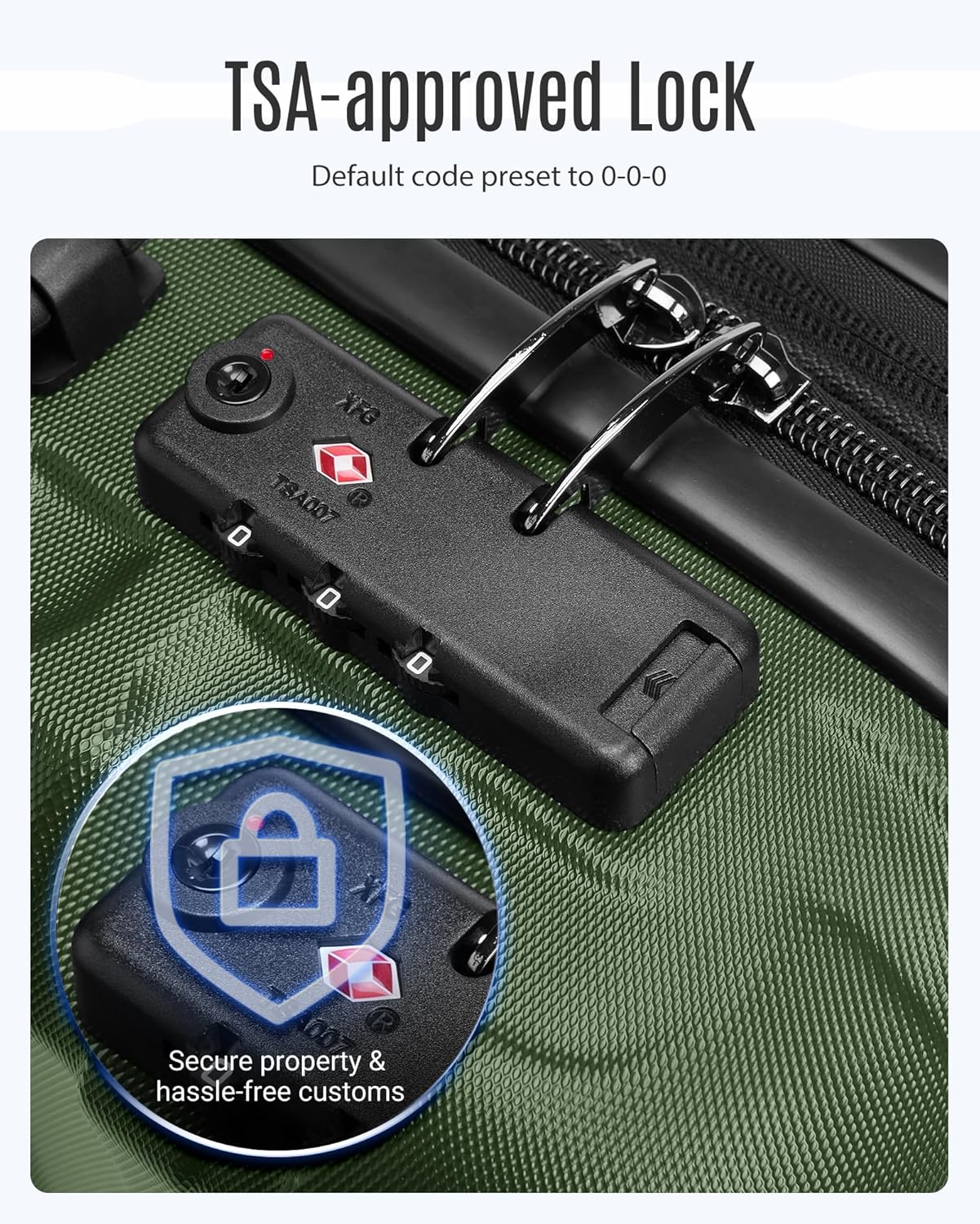 LIGHT FLIGHT Luggage Sets, 3 Piece Durable Suitcase Set with Spinner Wheels, 3 Pcs Hardside Lightweight luggage with TSA Lock, Large Checked Travel Suitcases, 20/24/28 Inch, Pine Green