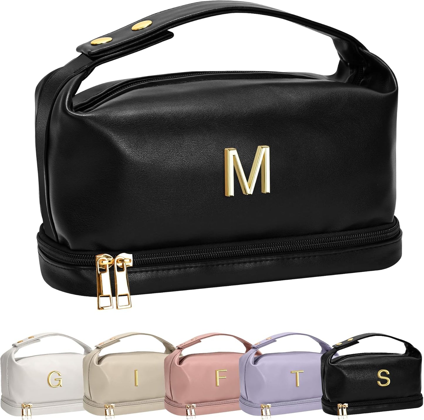 Birthday Gifts for Her Personalized Makeup Bag with Handle, Travel Gifts for Women-Cosmetic Bag with Makeup Brush Organizer, PU Leather Travel Toiletry Bag, Bachelorette Gifts for Bride