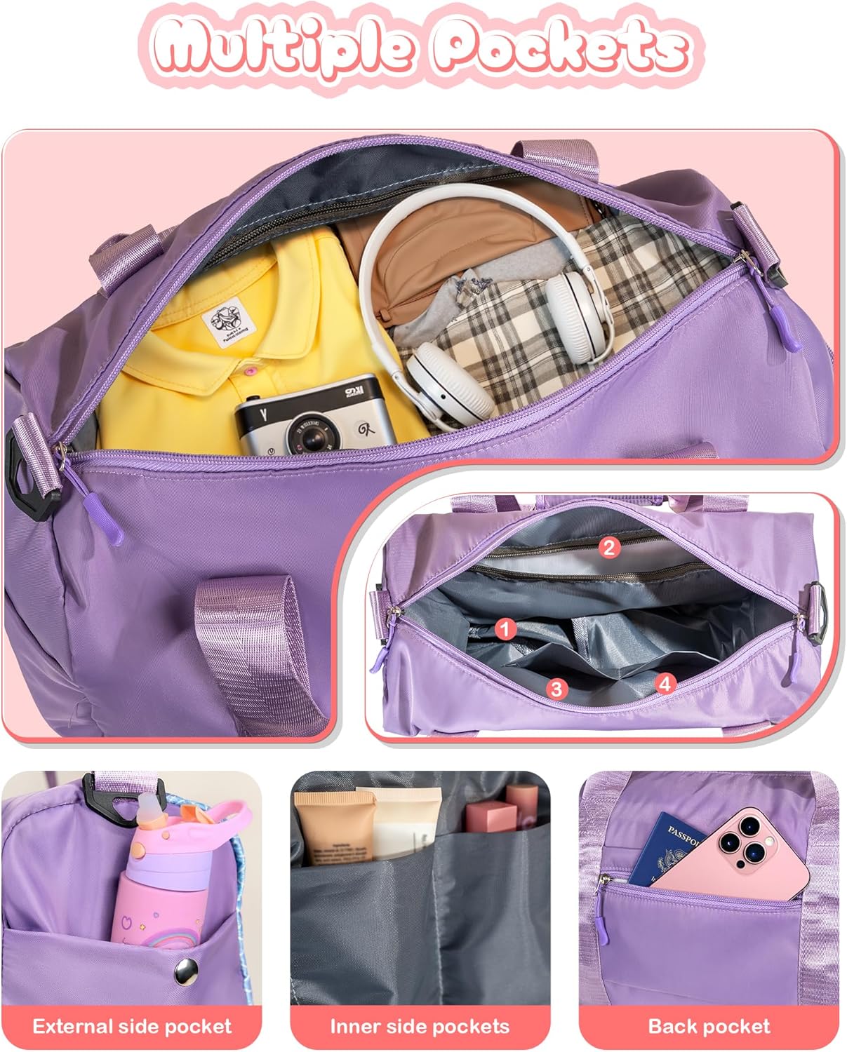 Girls Gifts 9-10 Year Old-Girl Gym Bag with Shoe Compartment, Kid Personalized Weekender Overnight Bags, Initial Travel Tote with Makeup Pouch, Kids Easter Gift (Letter V)