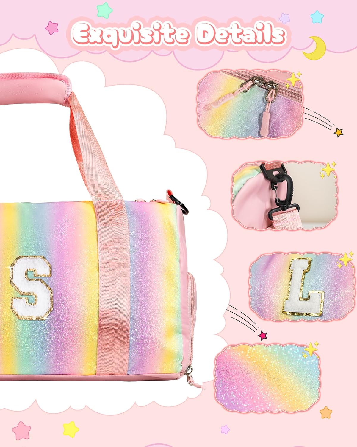 Valentines Day Gift for Girls-Girl Gym Bag with Shoe Compartment, Kid Personalized Weekender Overnight Bags, Initial Travel Tote with Makeup Pouch, Easter Gifts for Teen Daughter (Letter Q)