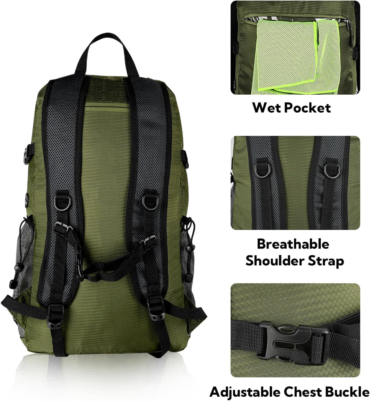 WATERFLY Lightweight Packable Hiking Backpack: 30L Foldable Travel Daypack Ultralight Camping Day Pack for Woman Man