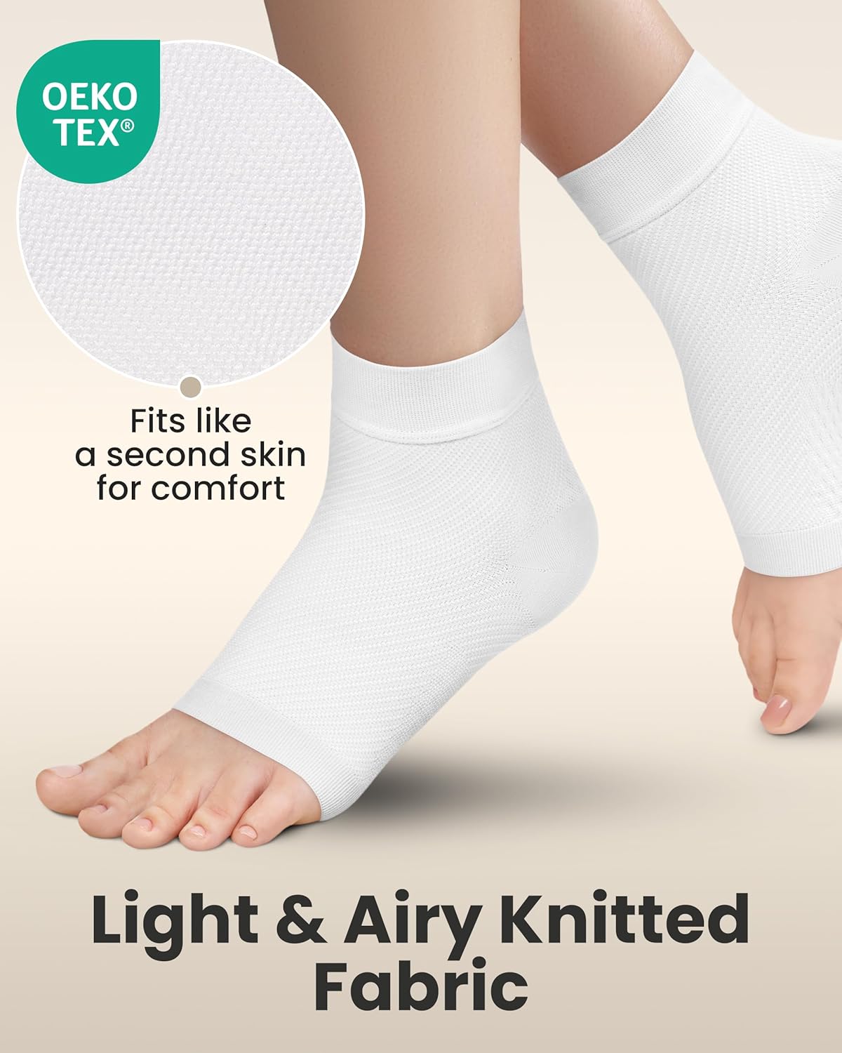 KEMFORD Ankle Compression Sleeve - Plantar Fasciitis Braces - Open Toe Compression Socks for Swelling, Sprain, Neuropathy, Foot Arch Support for Men and Women - 20-30mmhg, M, White