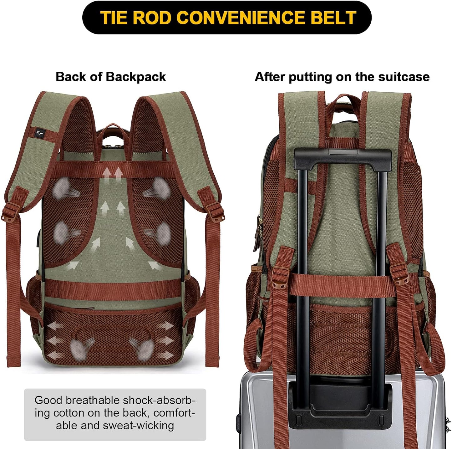 Tzowla Canvas Laptop Backpack, Bag for Men Women,Travel Work Rucksack Fits 17.3 Inch Laptop, Bookbag with USB Charging Port