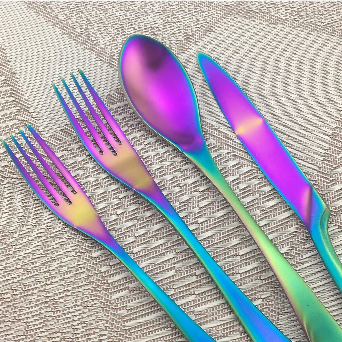 Rainbow Silverware Set, 24-Piece Stainless Steel Flatware Set Service for 4, Tableware Cutlery Set for Home and Restaurant, Knives Forks Spoons, Matte Finish, Dishwasher Safe (Rainbow)