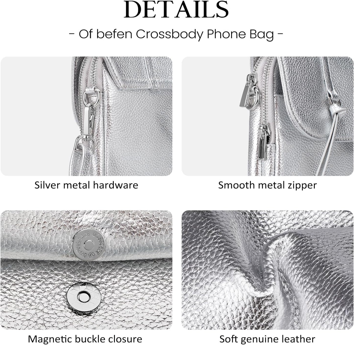 befen Genuine Leather Small Crossbody Bags for Women, Multi Pocket Cell Phone Crossbody Purse with RFID Blocking Card Slots