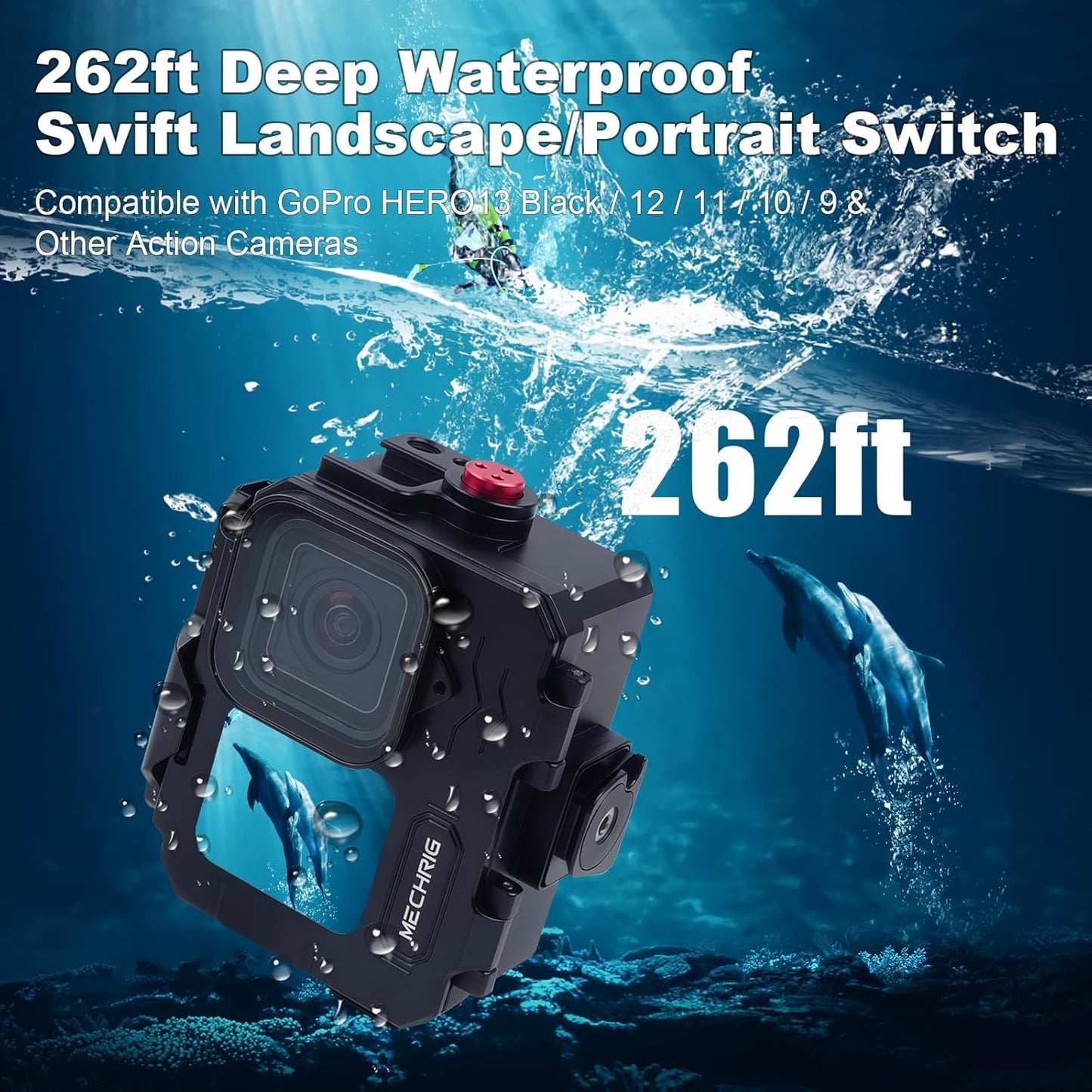 Aluminum Waterproof Case for GoPro HERO13 Black HERO12 HERO11 HERO10 HERO9 Action Camera 80M Deep Waterproof Horizontal and Vertical Shooting Switch (Quick Release-63075)